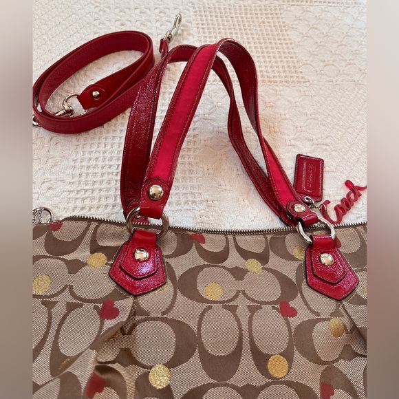 Coach Poppy Glam Shoulder Tote handbag, dustbag, 2 hangtags detachable strap EUC - Picture 9 of 17